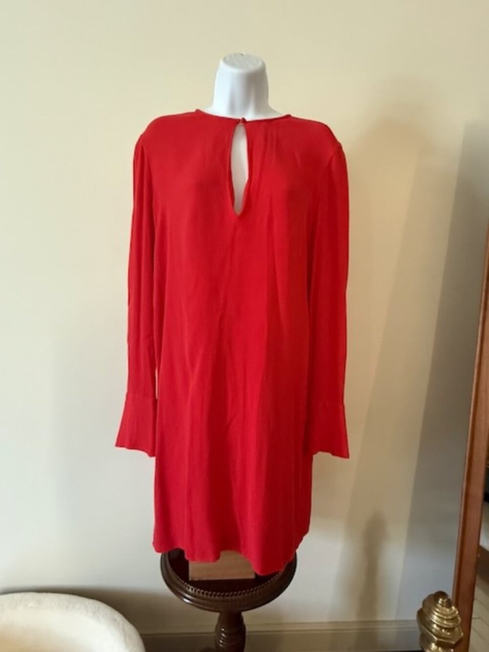 Equipment Coral Red Keyhole Long Sleeve Shift Dress Size Medium